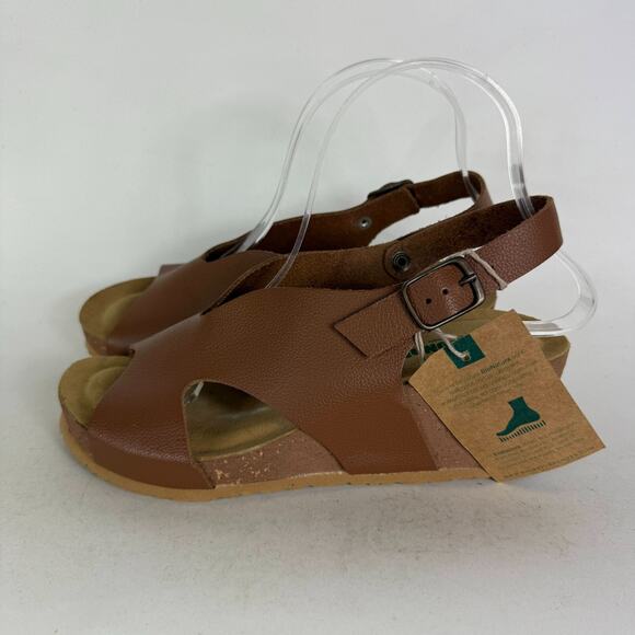 Bionatura Tessa Sandals Women 7.5 Brown Genuine Leather Buckle Peep Toe Wedge - Picture 5 of 9